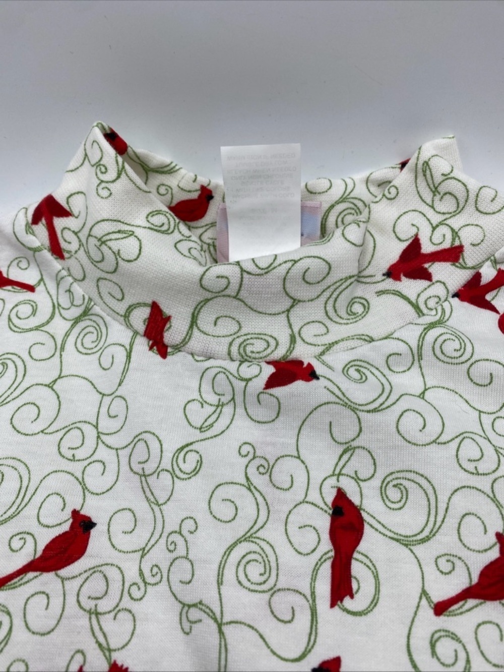 Vintage Cardinal All Over Print Long  Sleeve Turtle Neck Holiday Whimsical Med - Picture 4 of 5